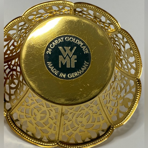✅ VINTAGE WMF ECHT VERGOLDET 24 CARAT GOLD PLATED BON BON ORNATE BOWL DISH - Picture 7 of 9